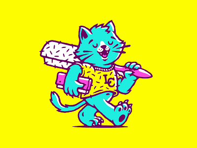 Linty Cat animal cat cut happy illustration linty mascot print silk screen vector walking