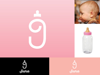 Juna Bottle baby bottle branding clean custom girl j juna kid letter lettering logo pregnancy simple typography wordmark