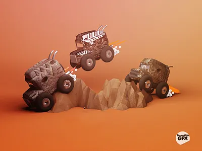 Monster trucks c4d graphics low poly vary