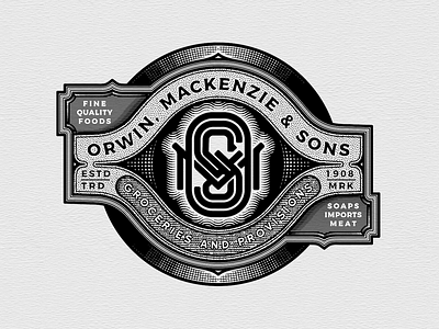 Orwin, Mackenzie & Sons Grocery store logo badge branding design designer detail engraving icon illustration logo typography