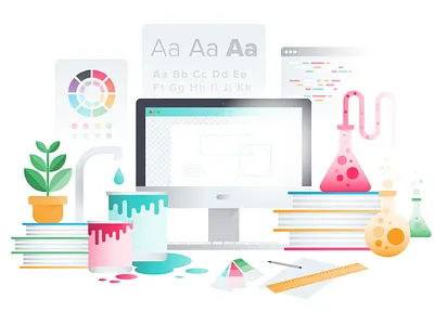 Creative Workshop brand color wheel colorful computer creative creativity designer graphic design illustration lab office professiona science typography uiux vector visual design work desk workshop