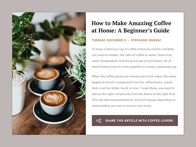 Social Share - Daily UI Challenge #010 article card challenge clean coffee concept daily design food interface minimal modal news recipe simple typography ui user ux web