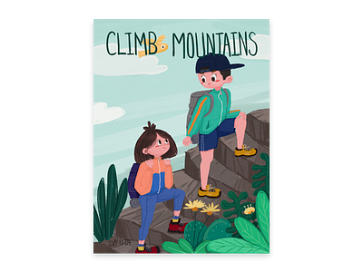 Let's go climb together freehand illustration 插图