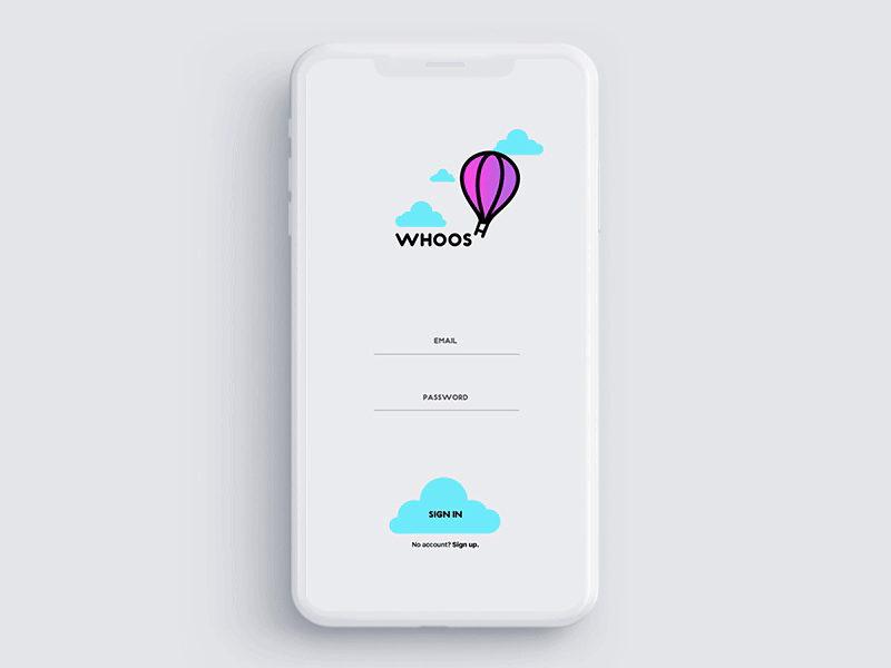 Whoosh Login animation app blue branding clean dailyui design gif log in login logo minimal phone pink purple sign in sign up signin signup vector