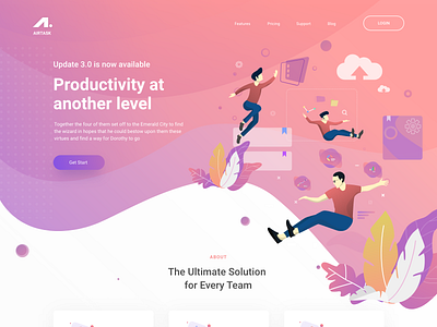 Airtask management tool landing page hero app cloud debut design flat header hero homepage illustration landing page task management ui web website