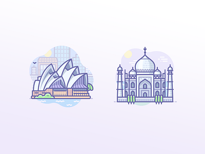 Australia Sydney Opera House, India Taj Mahal agra australia crown of the palaces icojam icons india mausoleum palace scenarium sydney sydney opera house taj mahal