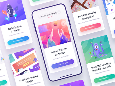 Paperpillar Landing Page - Mobile Version banner branding calendar card character gradient illustration landing page mobile mobile app portfolio typography website work