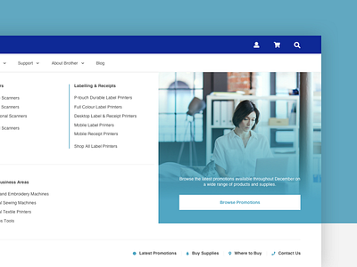 Brother Navigation header mega menu mega nav navigation printers