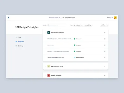 Assignment progress view accordion card edtech exploration filter navigation product ui