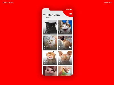 Daily UI #069 - Trending app post app social cats daily ui daily ui 069 dailyui insta interface ios iphone x app media mobile app photo app photos post post cards social app social media app trending ui