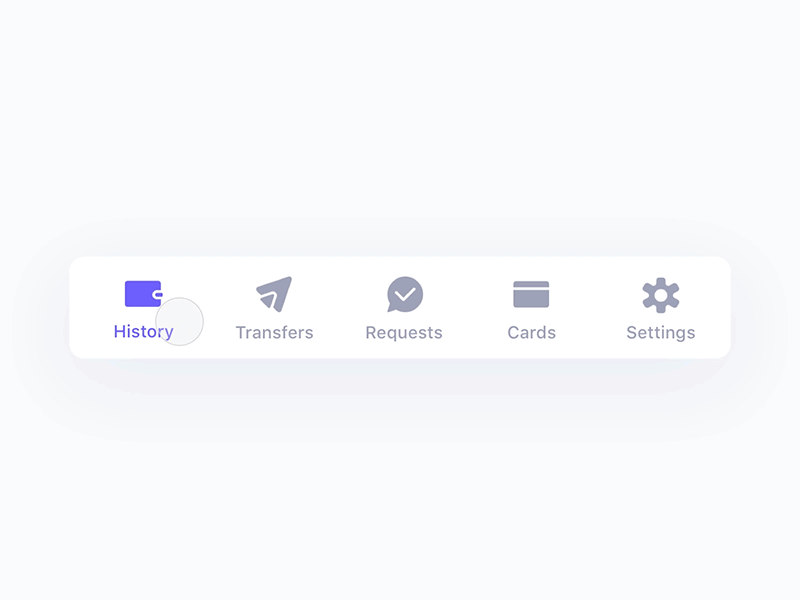 Mobile tabbar - Qonto android animation app bank card history icon icon animation interaction ios neo bank prototype qonto section settings tabbar transfer ui