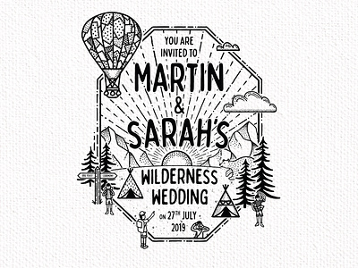 Wilderness Wedding Invite bear bears camping hot air balloon invite landscape mountain mountains outdoor outdoors sun tent tipi tree trees wedding wilderness woodland yurt