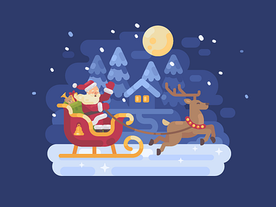 Jingle all the way! character christmas deer design flat illustration new year reindeer santa claus sleigh vector