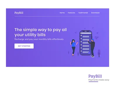 PayBill adobexd banner design flat landing page minimal payment typogaphy ui utility ux web webdesign website website banner website concept
