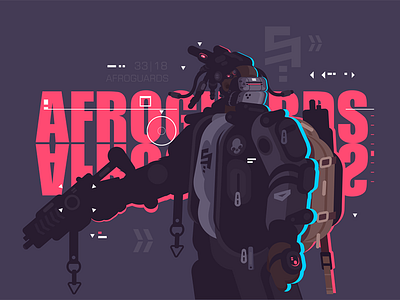 Drone dude afro guard with weapon afro backpack character drone dude flat guard illustration kit8 robot vector weapon