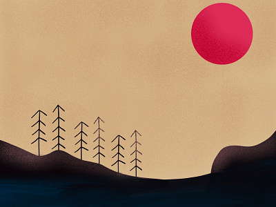 Hello Dribbble illustration landscape painting procreate