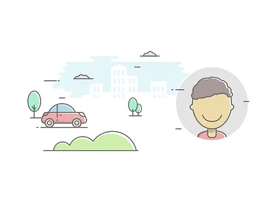 Simple Car Insurance Illustration 2d auto car character clearscore illustration illustration design insurance landscape sky blue ui user
