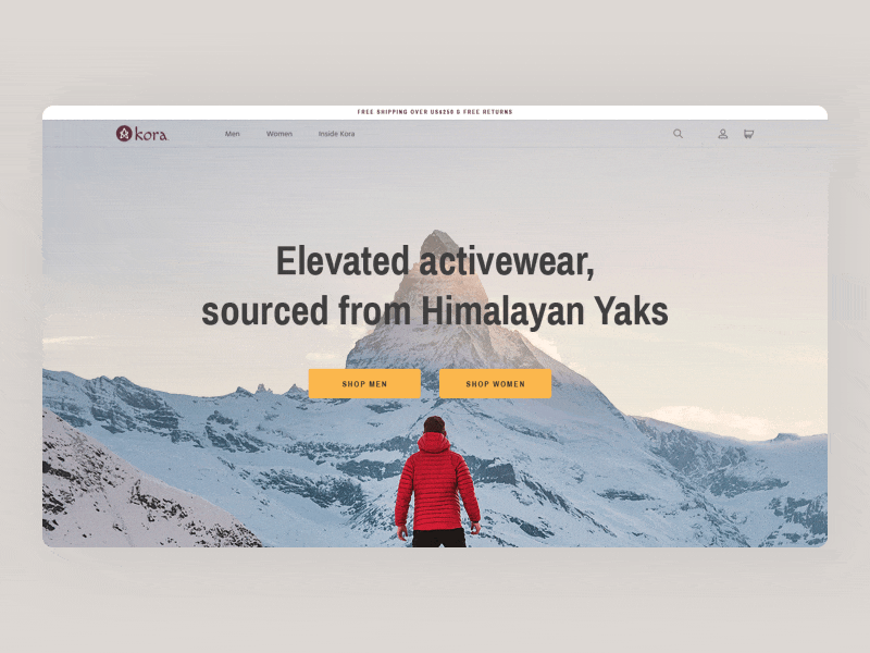 Kora | Home page animation clothing brand sportwear ui web