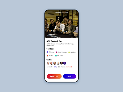 Poker App Detail UI Design app call club color design details directions gradient ios app list live location material minimal principle ui