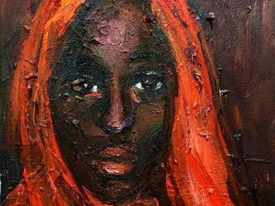 African Beauty with Red Shawl by BRUNI africa african african american fine art portrait red