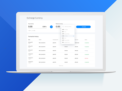 Exchange UI clean clean app design clean ui currency dropdown exchange light money transaction transactions ui ui desgin ui designer ui. ux wallet web application web wallet