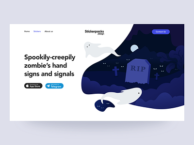 Concept for stickerpacks.design design graphic design helloween illustration interface interface design landing page landing page concept landing page design landing page illustration landing page ui ui