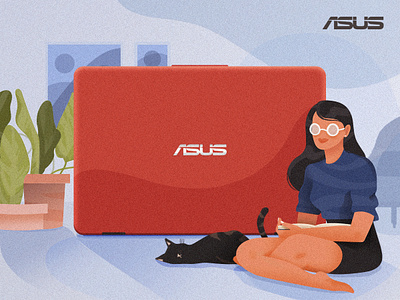 Asus art asus cat lady content design design illustration technology vector web