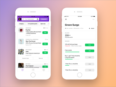 Earn points and spend them anywhere app discovery earn explore filter ios mobile navigation points price profile progress promotions rewards ui concept