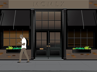 MCMLX Storefront 1960 guy on phone illustration mcmlx night storefront vector
