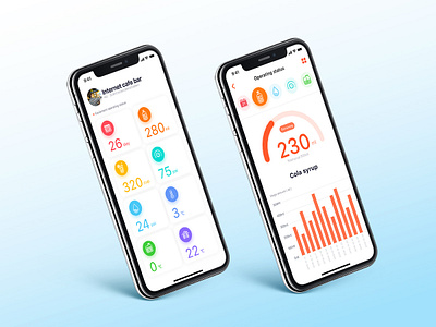 Drink device management interface branding chart design drink icon manage ui ux