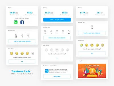 Mi Drop Transferred Cards app card design icon rate share transfer ui ux