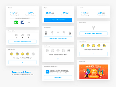 Mi Drop Transferred Cards app card design icon rate share transfer ui ux