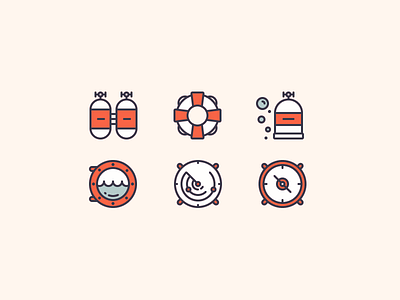 Nautical Icons compass diving icon illustration lifebuoy nautical navigation ocean outline sea ship submarine