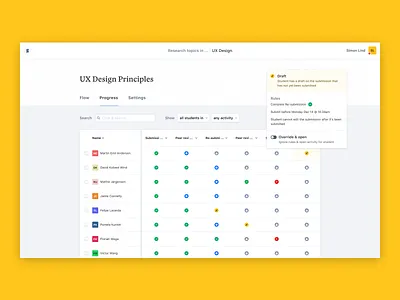 Assignment progress view v2 context menu dashboard edtech menu peergrade search table ui