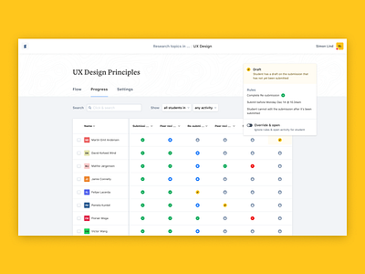 Assignment progress view v2 context menu dashboard edtech menu peergrade search table ui