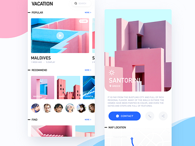 Vacation live maps vacation vacation app video 创作的 卡 扁平 插图 特征 粉 蓝色 设计