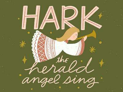 Hark! The Herald Angels Sing angel christmas christmas card christmas cards design drawing greeting card hand drawn handlettering handwriting holiday holiday card holiday cards hymn illustration illustration challenge illustration design lettering typography winter