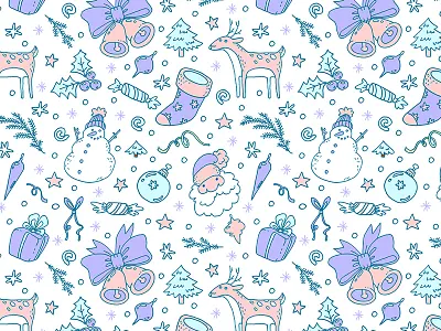 Christmas doodles bell christmas decorations deer doodles fabrics gift box illustration new year pattern ribbons santa santa claus seamless snowman sock stars sweets vector wallpaper