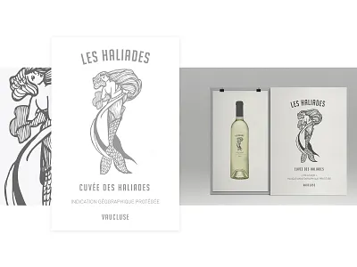 Wine packaging illustrated logo package design siren wine bottle