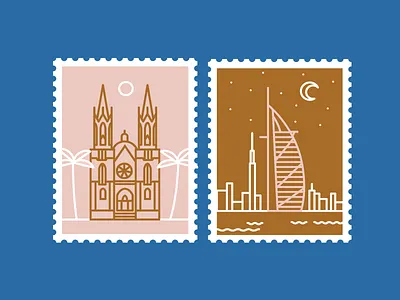 More Stamps city dubai international mail postage sao paulo stamps vector