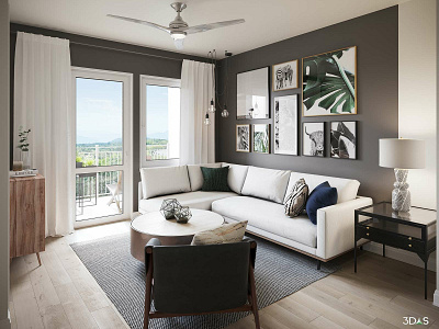 Dining Overlooking Balcony 3D Rendering: Elan Halycon 3d architecture balcony dining interior rendering