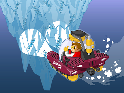 Bioman submarine adventure branding character design design dna iceberg illustration laboratory mascot science scientist submarine superhero vector