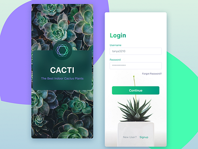 Cacti. Login. Signup. eCommerce app cacti cactus ecommerce figma ios iphone login mobile shop signup start screen ui ux