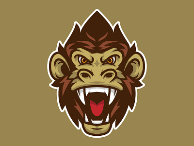 Monkey Head Mascot Logo aggresive angry animal ape beast character design esport fur game gaming head icon illustration jocko logo mad mascot monkey omnivore