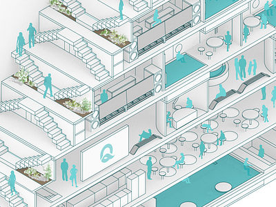 Quotidian Water Park architecture isometric waterpark