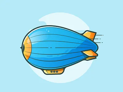 Zeppelin balloon blue clouds design flying illustration orange sky travelling zeppelin