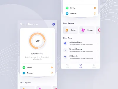 Exploration Cleaner Mobile App card cleaner daily exploration icon app mobile app design scan user interaction