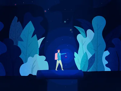 Night hike affinitydesigner blue hike illustration ipad leaves night pencil