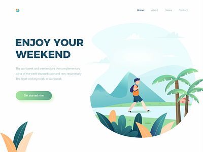 Weekend header design illustration isometric landing travel ui