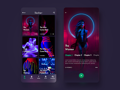 Hanker Adult Chat Stories adult app art director chat app dark design interace neon typography ui ux